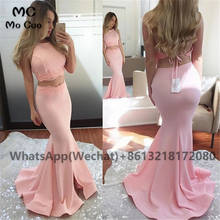 Blush Pink 2021 Two Pieces Gown Mermaid Evening Prom Dresses with Lace Elastic Satin Women's Evening Prom Dress Customized 2024 - buy cheap