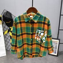 Camisa xadrez de manga comprida para crianças, camisa casual de algodão para primavera, outono 2020 2024 - compre barato