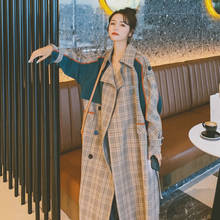 Patchwork Plaid Windbreaker Women's Medium Length Temperament British Style 2022 New Autumn Coat Trench Coat For Women Clothes
