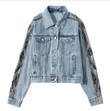 2019 Cool Rivets Beading Long Sleeve Women Coat Turn Down Collar Women Denim Jacket Coat Autumn Women Bomber Jacket 2024 - buy cheap