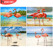 Huacan 5d bordado com miçangas, faça você mesmo, flamingos, ponto cruz, broca quadrada completa, pintura de diamante, artesanato de animal, decoração de casa 2024 - compre barato