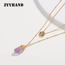 Natural Stone Women Golden Pendant Necklace Cross Beads Chain Round Charm Brass Irregular Purple BirthStone Girl Necklace 2024 - buy cheap
