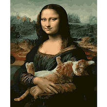 Figura de Mona Lisa sonriente, pintura artesanal por números, pintura al óleo pintada a mano, cuadro para adultos y niños, decoración para el hogar, regalo único 2024 - compra barato