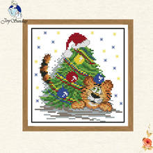 Joy sunday Christmas Little tiger Embroidery DMC 11CT 14CT   Cotton Cross-stitch Handmade Handwork Beginner Cross Stitch Kits 2024 - buy cheap