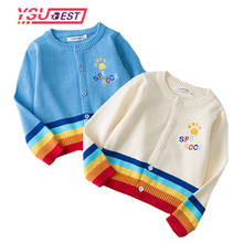 Cardigã de arco-íris bordado 1-7 anos, casaco de algodão tricotado para meninas e meninos, roupas infantis 2024 - compre barato