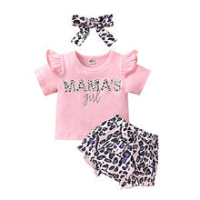 New Girl's Summer Three Piece Set, Baby's Fly Sleeve Lettering T-shirt Leopard Print Shorts Hair Band for Baby 2024 - buy cheap