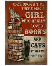 Постер для чтения кошек Once Upon A Time, жестяной знак, настенное искусство, потертый шик, домашний декор, плакат на стену 2024 - купить недорого