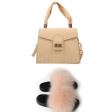 Shoes Woman Summer Flurry Slippers And Purse Sets Real Fox Fur Slides With Matching Purses Extra Fluffy Sandals And Handbags 2024 - buy cheap