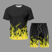 Men's T-Shirt Shorts Sets Summer Hot Sell Yellow Flame 3d Printed Short Sleeve Set Male Female Tracksuit Suit 2021 Casual Wear 2024 - buy cheap