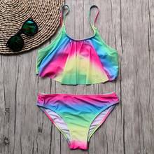 6-16 Years Teenage Girl Swimsuit Kids Swimwear Rainbow Color 2 Piece Children's Swimwear Bathing Suit Big Girls Beach Swim Wear 2024 - buy cheap