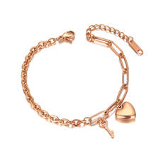 Stainless Steel Key & Heart Charm Bracelets For Women Girl Bohemia Rose Gold Chain & Link Bracelet Jewelry B20067 2024 - buy cheap
