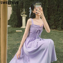 SWEETXUE-Vestido sin mangas De verano para Mujer, elegante, bonito, con tirantes De Color liso, informal 2024 - compra barato