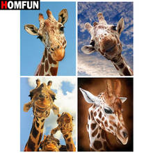 Homfun pintura "girafa animal", faça você mesmo, broca quadrada, diamante redondo, bordado, ponto cruz 5d, decoração de casa 2024 - compre barato