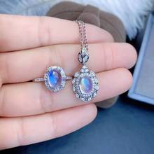 new style natural moonstone ring and necklace jewelry set for women 925 silver jewelry natural gem 6*8mm size birthstone gift 2024 - buy cheap