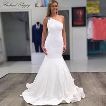 One Shoulder Satin Mermaid Wedding Dresses Vestido de Noiva Floor Length Sleeveless Crystal Beaded Bridal Gowns Court Train 2024 - buy cheap