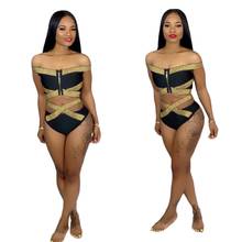 Women beach 2 pieces set summer crop top and short panties suit lady fake zipper sexy two pieces tracksuit 1052 2024 - buy cheap