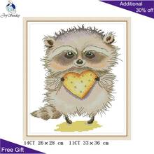 Joy Sunday Cute Raccoon Cross Stitch DA294 14CT 11CT Counted and Stamped Home Decor Who Wants Cookies Cross Stitch kits 2024 - buy cheap