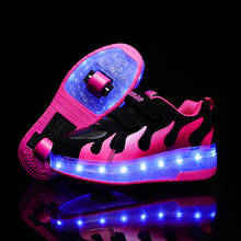 Children Pink Two Wheels Luminous Glowing Sneakers Grey Pink Led Light Roller Skate Shoes Kids Led Shoes Boys Girls USB Charging 2024 - buy cheap