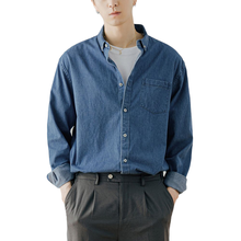 Camisa jeans masculina casual, camisa jeans de cor sólida com mangas compridas e tamanho grande 2024 - compre barato