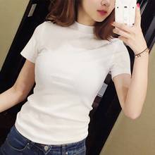 Women Slim Turtleneck Solid Tops Girl Short Sleeve T-Shirts Tees Female Summer Casual T-shirt 2024 - buy cheap