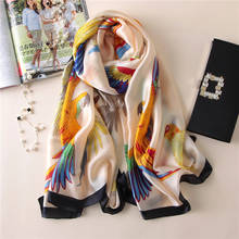 Модный женский шарф, роскошный Шелковый женский длинный шарф с принтом «сорока Птица», теплый женский зимний шарф, шелковый шарф, шарфы 2024 - купить недорого
