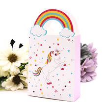 Caja de papel con patrón de unicornio para decoración de fiestas de cumpleaños, bolsa de dulces de regalo con asa, paquete de favores de boda, 10 Uds. 2024 - compra barato