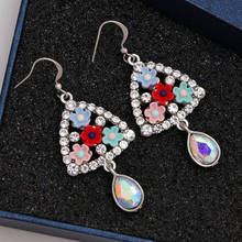 Luxury Flower Crystal Drop Earrings for Women Gold/Silver Color Enamel Geometric Rhinestone Earrings Wholesale Jewelry 2024 - buy cheap