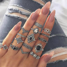vintage Ring Women's jewelry gothic style accessories black crystal Rings set on fingers decorations for girls Gifts 15pcs/sets 2024 - buy cheap