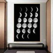 Fases da lua minimalista arte da parede pintura em tela nórdico preto e branco cartaz e impressões fotos para sala de estar decoração casa 2024 - compre barato