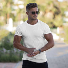 Summer Fashion T-shirt Men Short Sleeve Knitted Tshirt Sports Strips Slim Tee Shirt Fitness Bodybuilding Workout Gym Clothing 2024 - buy cheap