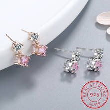 Pendientes de circonita Plata de Ley 925 auténtica estilo OL para mujer, joyería Coreana de boda, Color oro rosa, para fiesta 2024 - compra barato