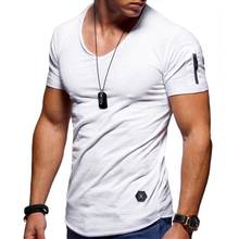 Camisetas de verano para hombre, camisa básica de manga corta con cuello en V y cremallera de Color sólido, talla grande 2024 - compra barato