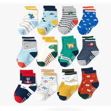 12pair/Lot Non Slip Toddler Socks  with Grip for Boys Girls Baby Infants Kids Anti Skid Cotton Crew Socks 1-7Years 2024 - buy cheap