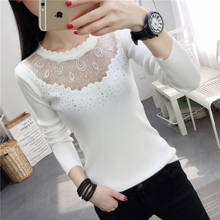 2021 Lace Wave O-Neck Autumn Pullovers Sexy Hollow out winter Bodycon sweater Ladies White elasticity Diamond Long Sleeve Jumper 2024 - buy cheap