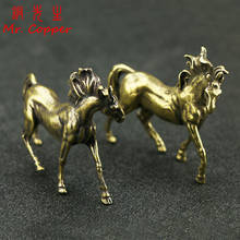 Antique Copper 1 Pair Horse Miniatures Figurines Ornaments Solid Brass Animal Steed Statue Desk Decorations Home Decor Interior 2024 - buy cheap