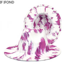 Wholesale Women Men Felted Fedora Hats Tie Dye Print Wide Brim Jazz Cap Multicolor Spring Winter Panama Trilby Party Cap 2024 - buy cheap