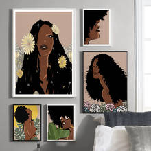 African Art Black Woman Painting Canvas Black Girl With Tropical Monstera Leaves Posters and Prints Boho Wall Art Pictures 2024 - buy cheap