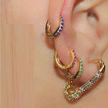 Multi color micro pave cz Safety pin earring micro pave rainbow green red white cz small cute lovey unique fashion jewelry 2024 - buy cheap