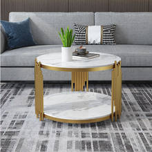 Роскошный круглый журнальный столик для гостиной, двухслойный стол, мраморное закаленное стекло по выбору 2024 - купить недорого