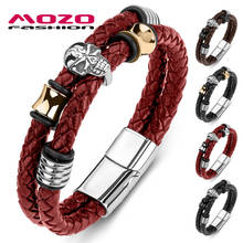 Mozo pulseira masculina de couro, bracelete da moda 2021 com corda de couro genuíno, corrente de chama, caveira, punk, joia de alta qualidade 188 2024 - compre barato