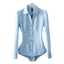 Blusa de oficina con manga larga para mujer, Camisa lisa con cuello de pico y botones de blusa, color azul claro y blanco 2024 - compra barato