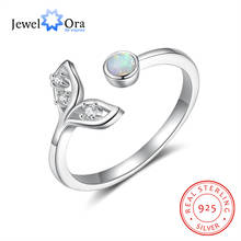 Real 925 Sterling Silver Cute Tail Ring with Cubic Zirconia Elegant Round White Opal Adjustable Rings for Women Fine Jewelry 2024 - buy cheap