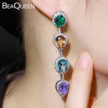 BeaQueen-pendientes colgantes bohemios de circonia cúbica para mujer, aretes largos ovalados de gota de agua, joyería de cristal multicolor, E399 2024 - compra barato