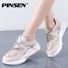 Pinsen tênis feminino respirável de malha, sapato feminino com cesta de renda, mocassins femininos lisos 2024 - compre barato