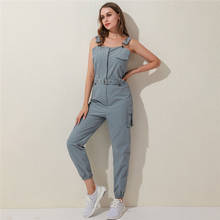 2022 Casual Rompers Womens Jumpsuit Long Elegant Zipper Pockets Sleeveless Adjusted Strap High Waist Cotton Fashion Summer 2024 - buy cheap