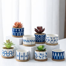 Mini vaso de cerâmica azul coreano, pote de flores suculentas para jardim doméstico, móveis de mesa em vaso, varanda reta redonda, plantio verde 2024 - compre barato