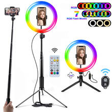 Anillo de luz RGB de 10 pulgadas con soporte para teléfono, Mini trípode para maquillaje, YouTube, vídeo y fotografía, 15 colores 2024 - compra barato