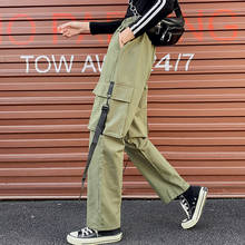 Calças de cintura alta camuflagem solta joggers feminino exército verde harem calças streetwear punk preto carga calças capris 2024 - compre barato