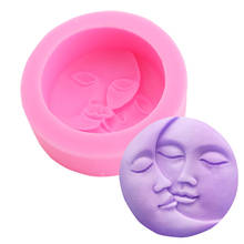 Molde de silicona con forma redonda para hacer jabón, molde de silicona con caras de Luna y sol para hacer jabón, Fondant, Chocolate, decoración de pasteles, utensilios para hornear, 1 ud. 2024 - compra barato