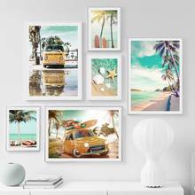 Beach palm Coconut Tree Starfish Surfboard Sea Wall Art Print Canvas Painting Nordic Poster Wall Pictures For Living Room Decor 2024 - купить недорого